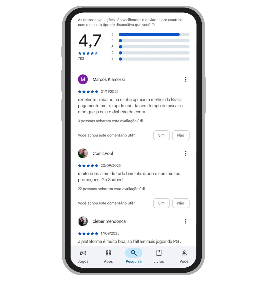Avaliações de usuários