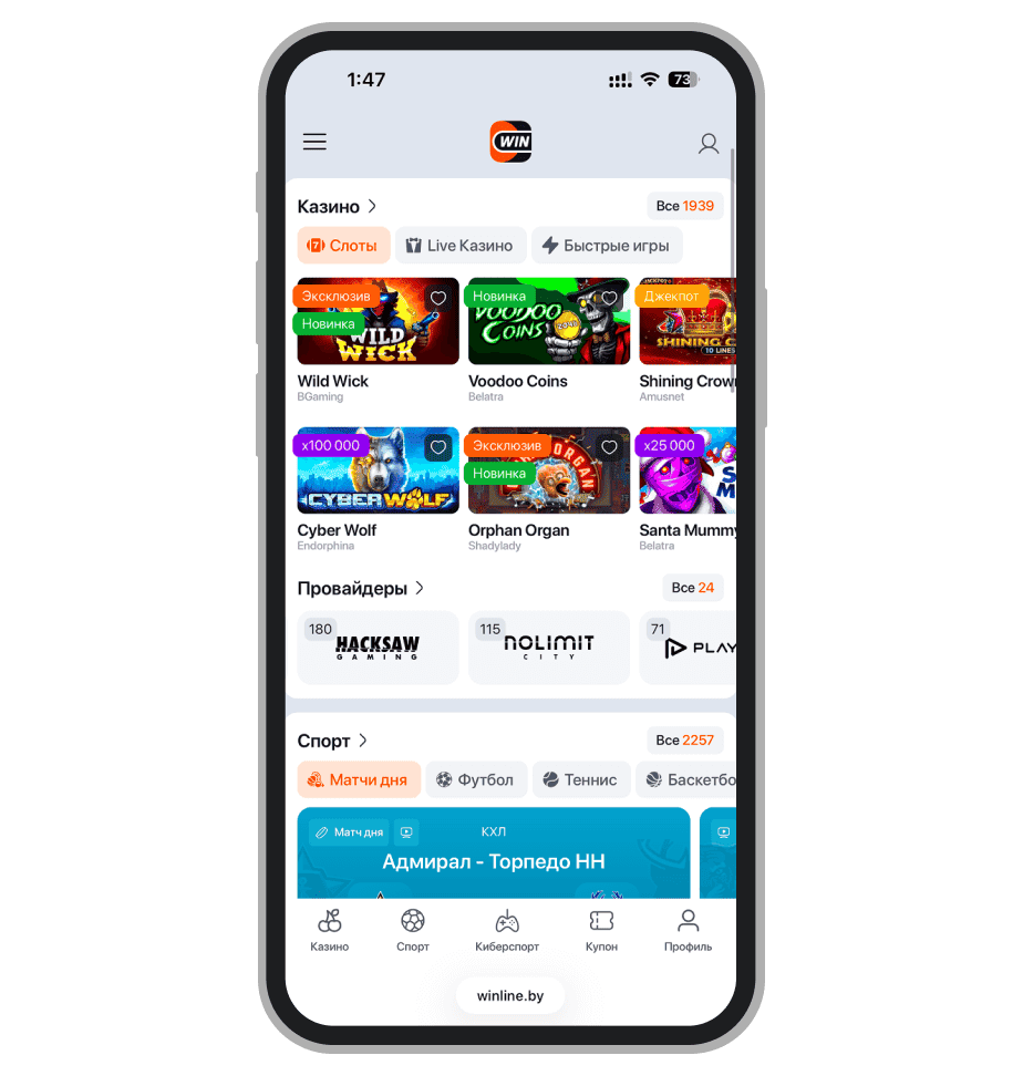 Главная страница Winline BY