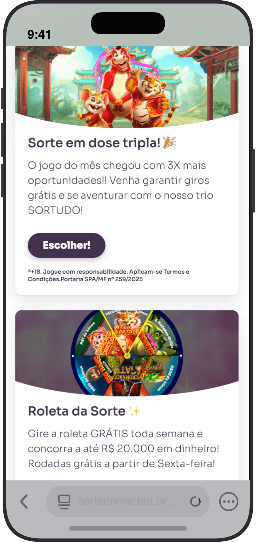 Promoções do cassino Sorte Online 