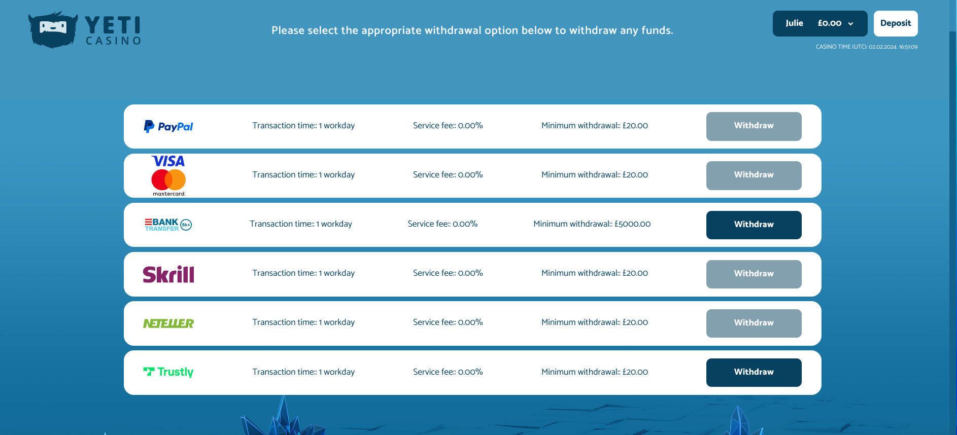 Select your preferred withdrawal method.