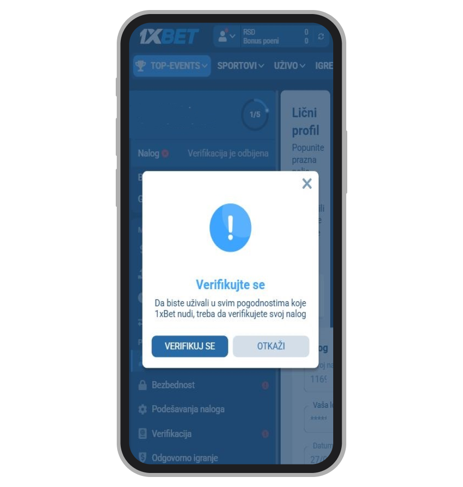 Verifikacija na 1xBet