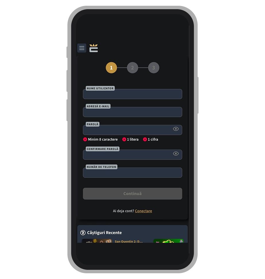 Înregistrare la Conti
