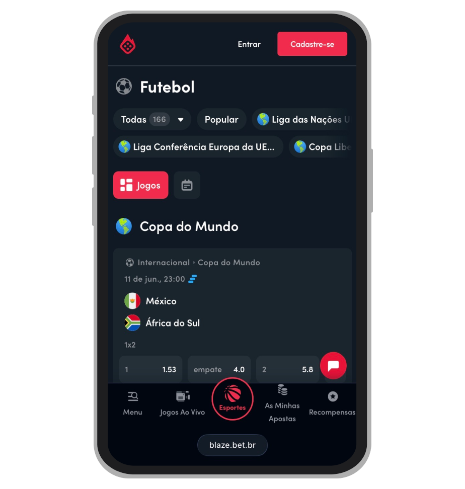 Seleção de torneio — Copa do Mundo 2026 na Blaze  