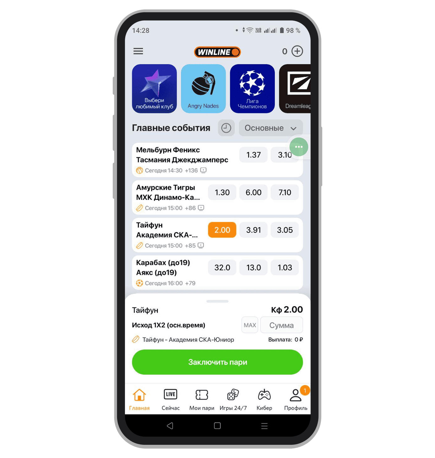 Пример ставки