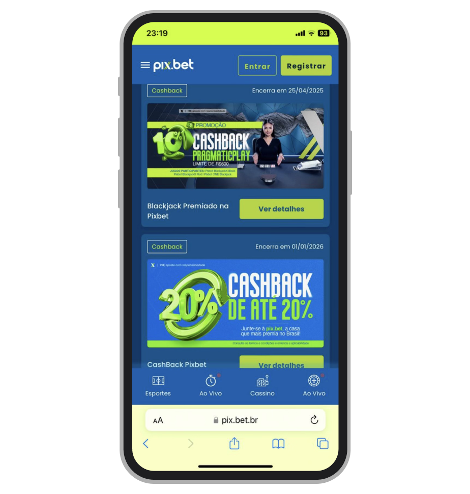 Promoções com cashback na plataforma Pix.bet