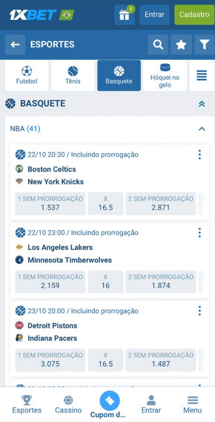 A diversidade de apostras em basquete na 1xBet é enorme 