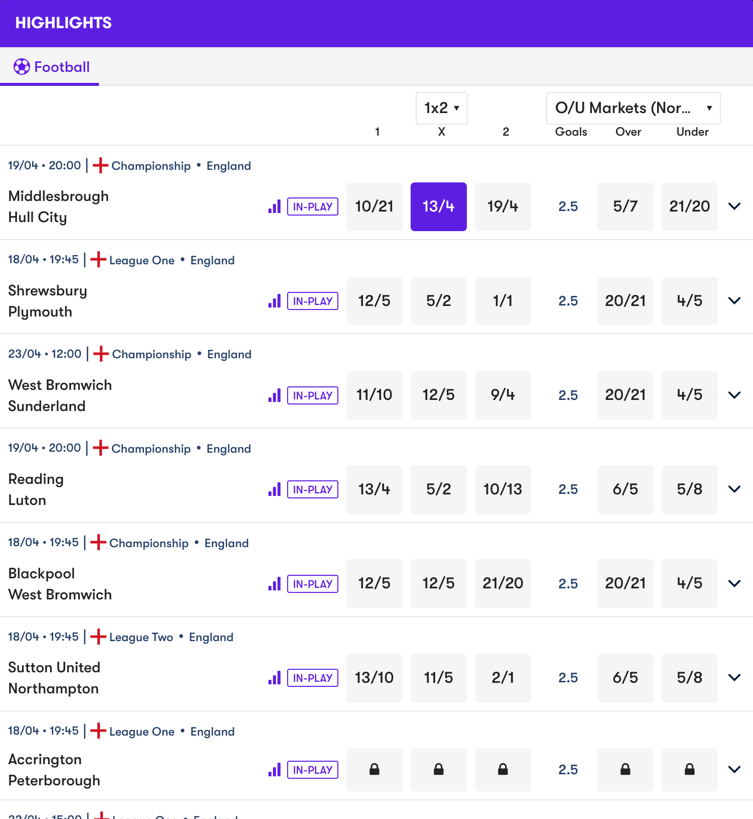 Choose betting markets