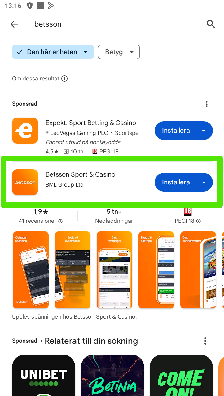 Sökresultat i Google Play