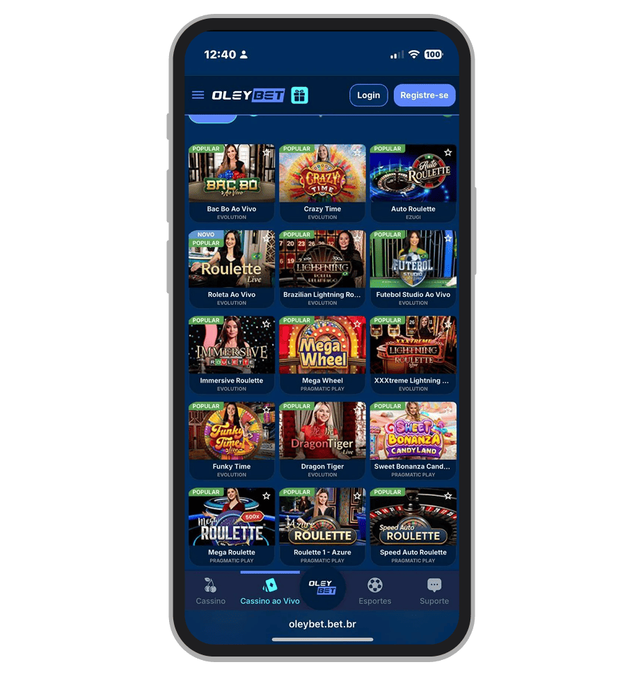 Cassino ao vivo da Oleybet