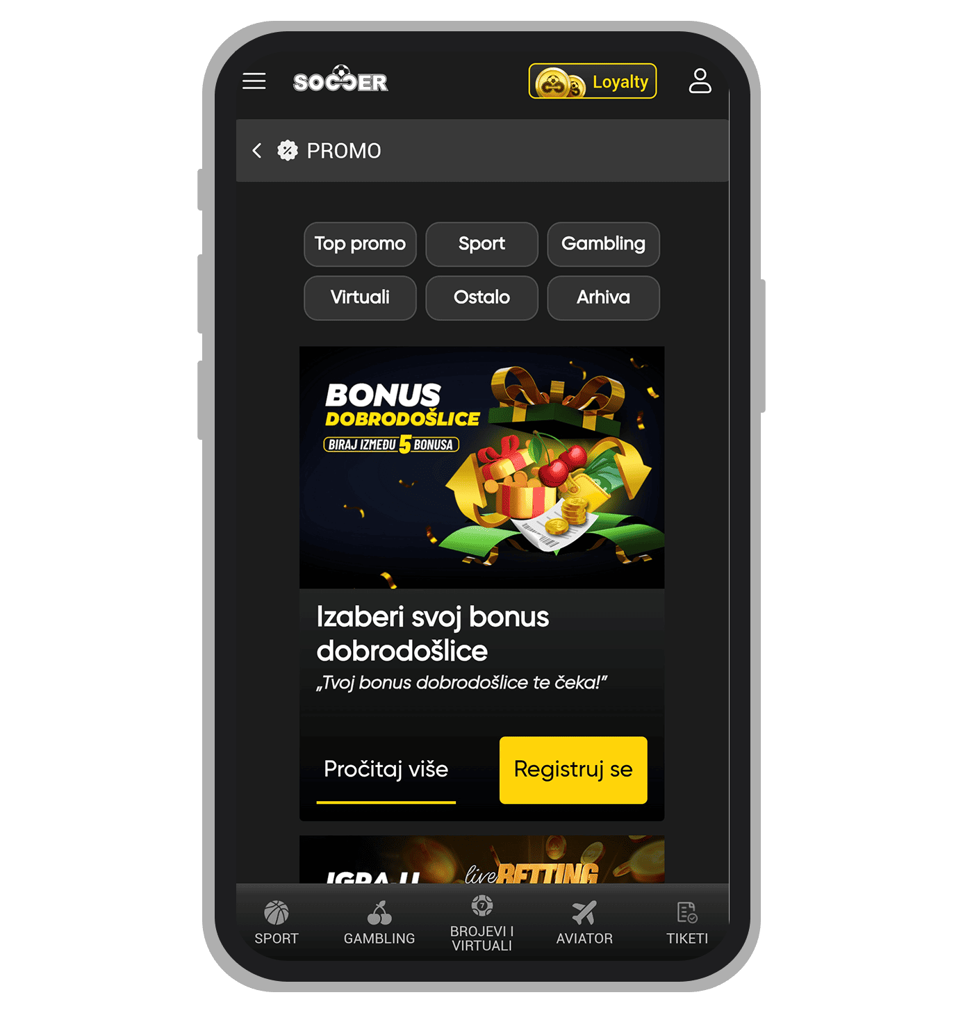 Stranica sa promocijama na SoccerBet