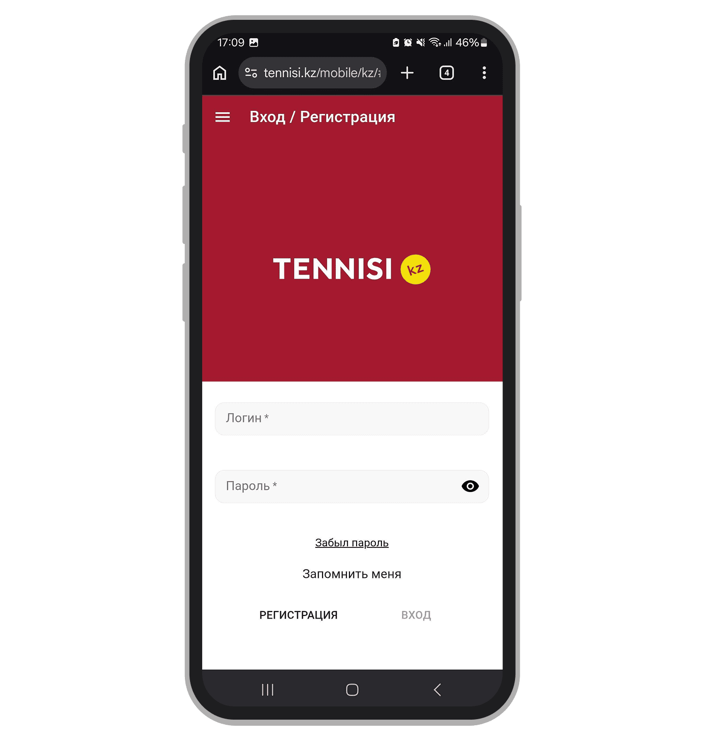 Авторизация в Tennisi