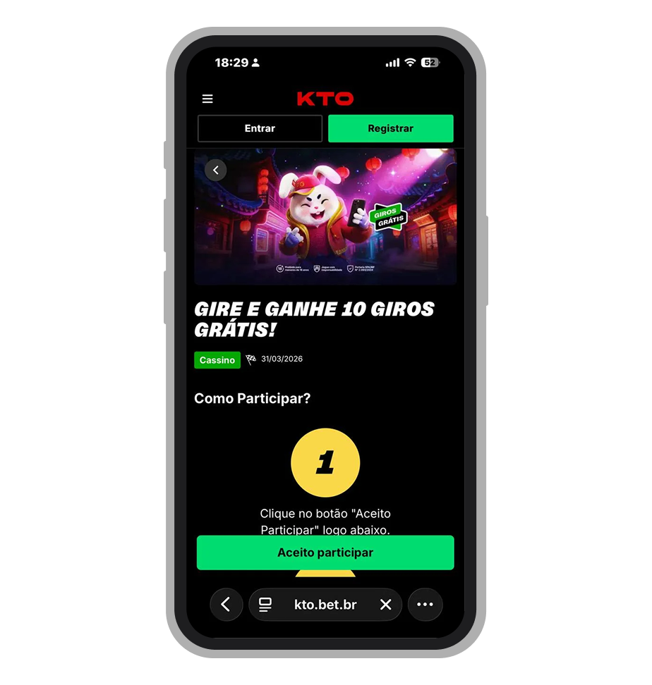 A promoção da KTO com giros grátis