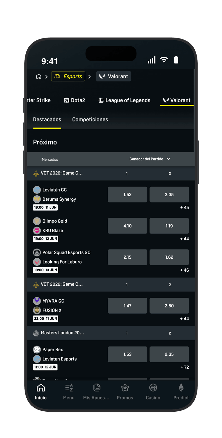 Cuotas de Valorant en DAZNBet: VCT 2026 Game Changers y Masters London con hasta 72 mercados