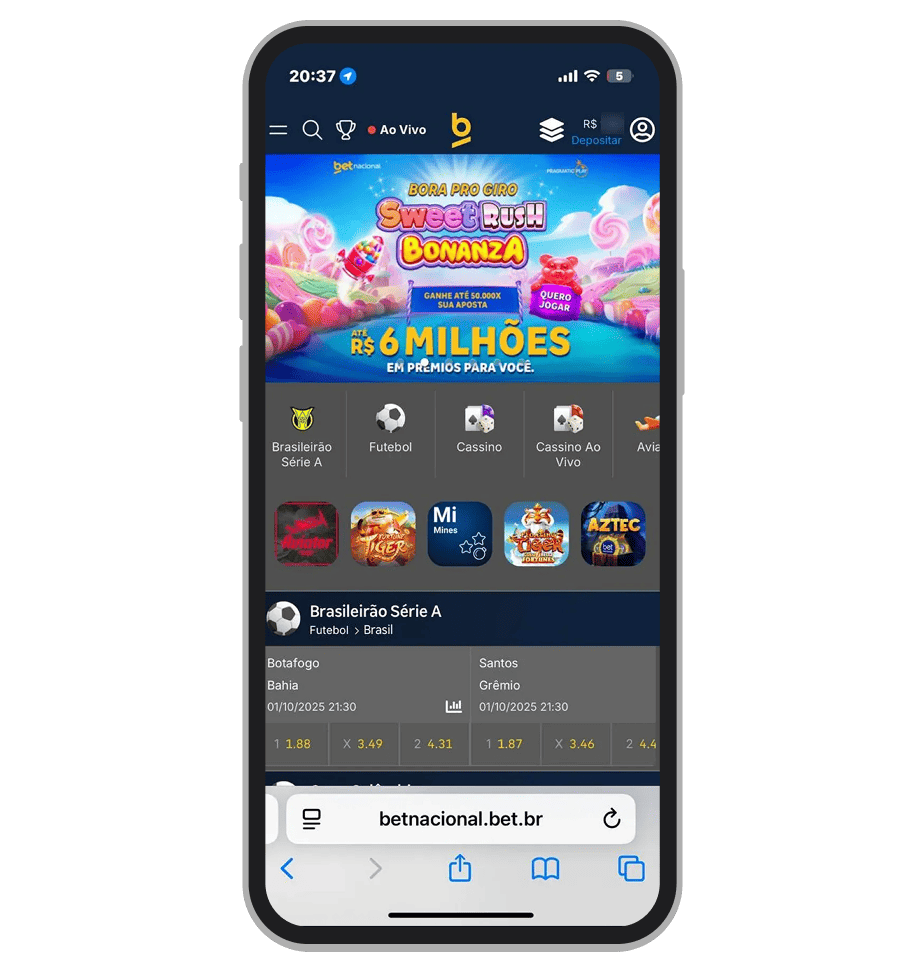 O site mobile da Betnacional