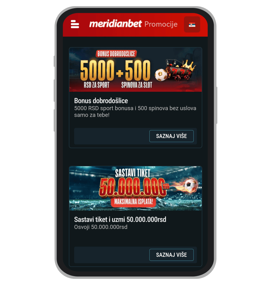 Stranica sa promocijama na MeridianBet