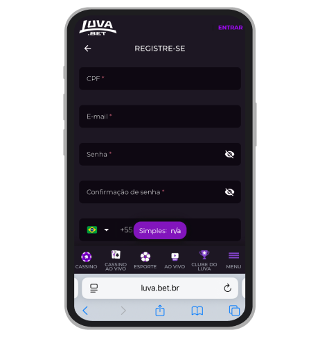 A tela inicial de cadastro na plataforma
