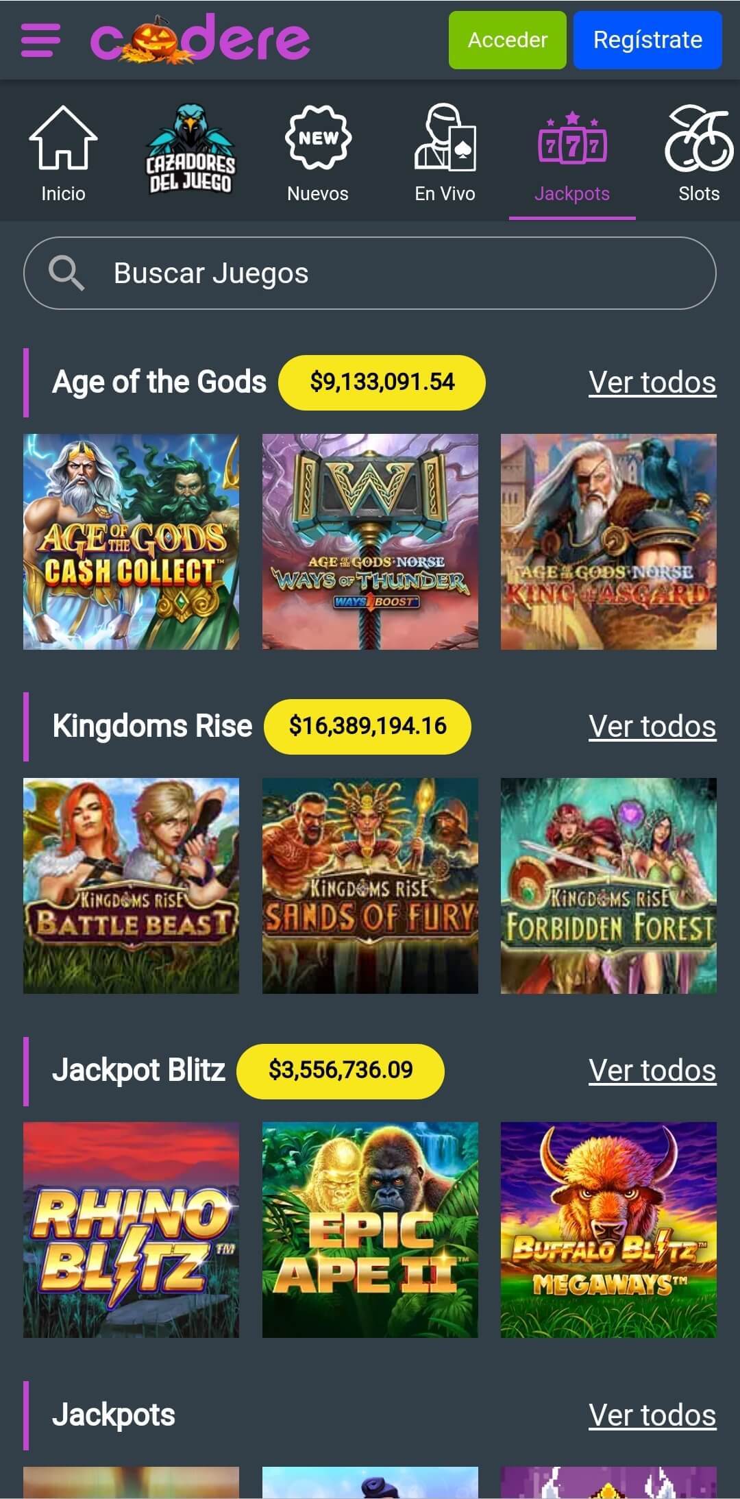 Página de jackpots