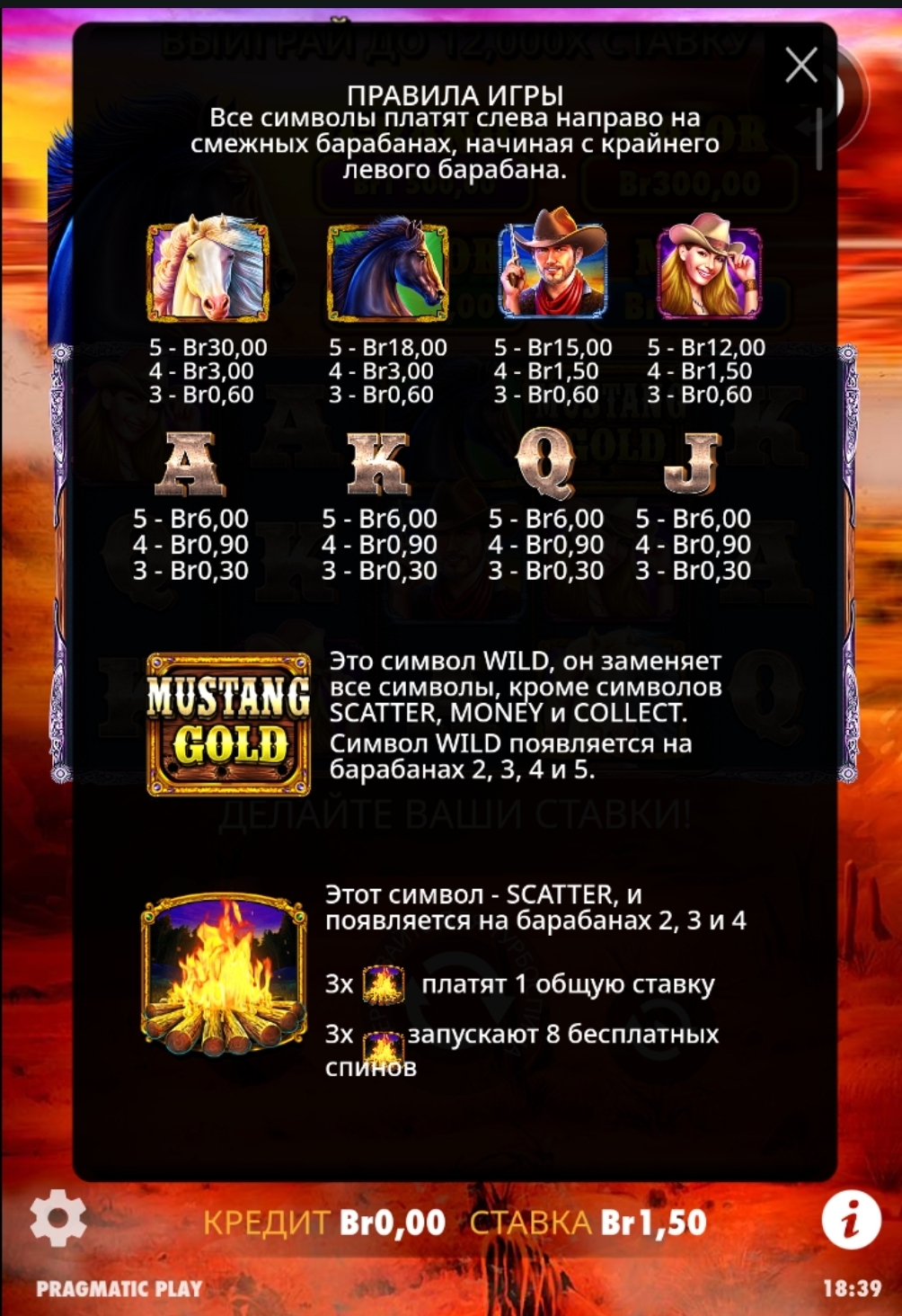 Правила игры и описание символов в Mustang Gold