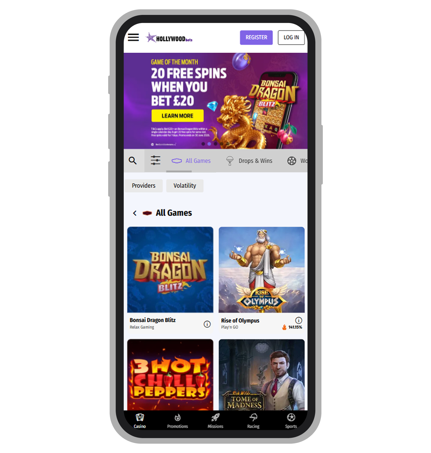 Hollywoodbets Casino Home Page