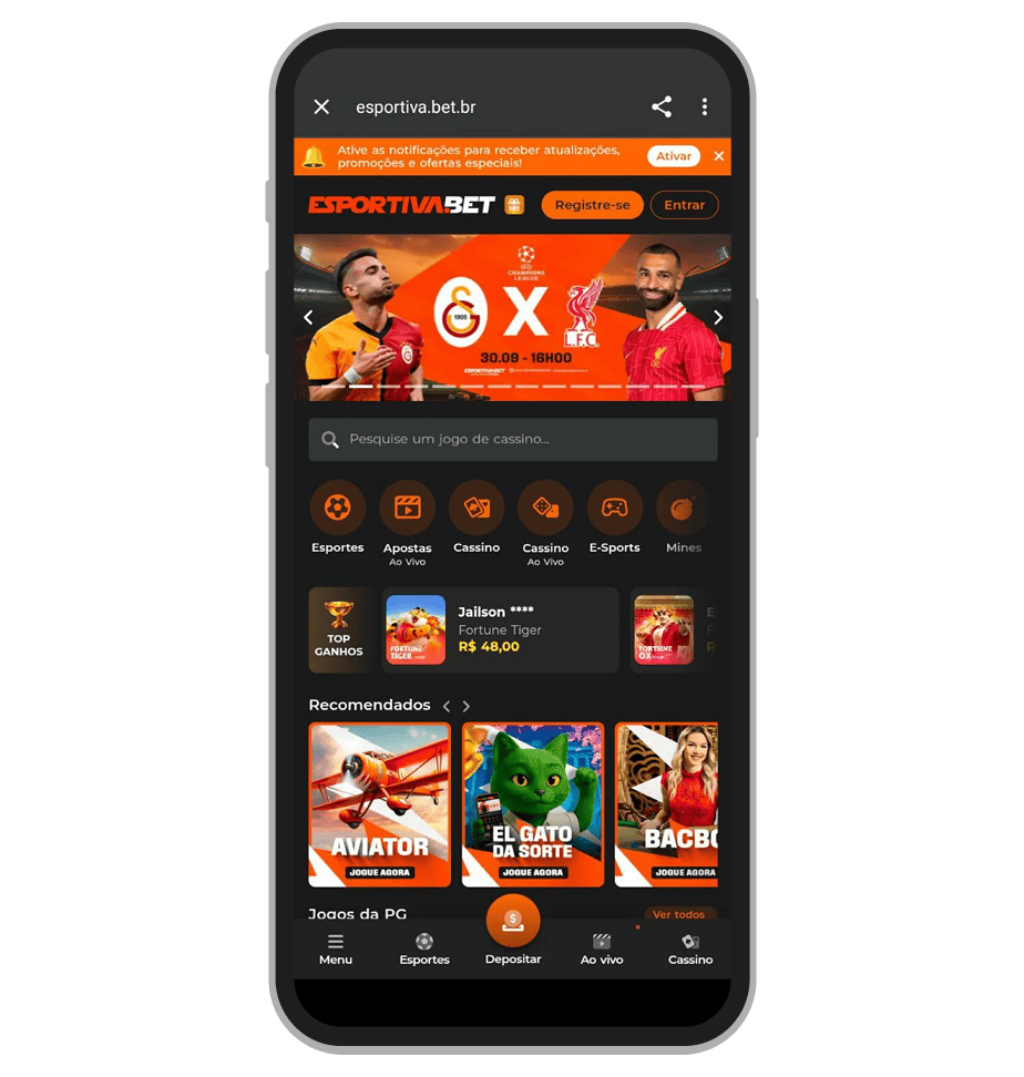 O app do Esportiba.bet cassino funciona como atalho para site móvel