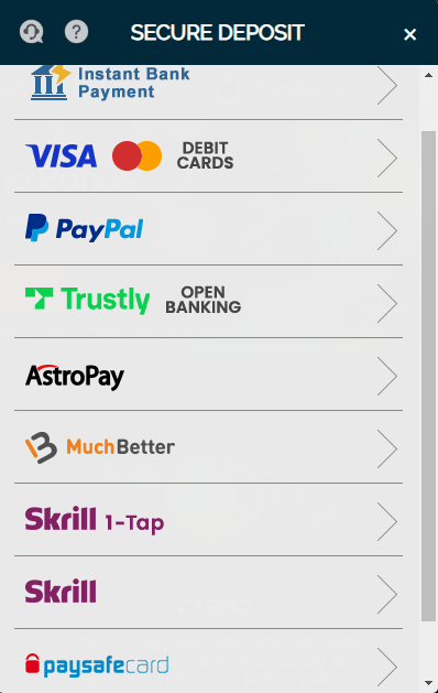 View and select a deposit method