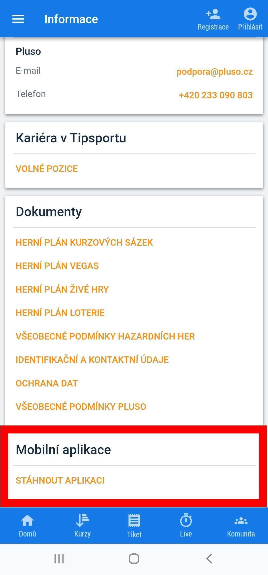 Odkaz ke stažení souboru APK