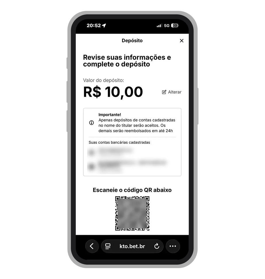 QR Code Pix gerado pela KTO para pagamento via app bancário
