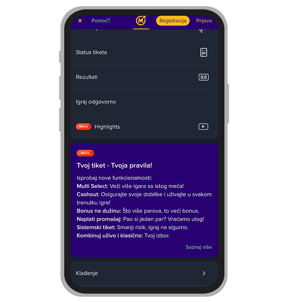 Status tiketa na MozzartBet