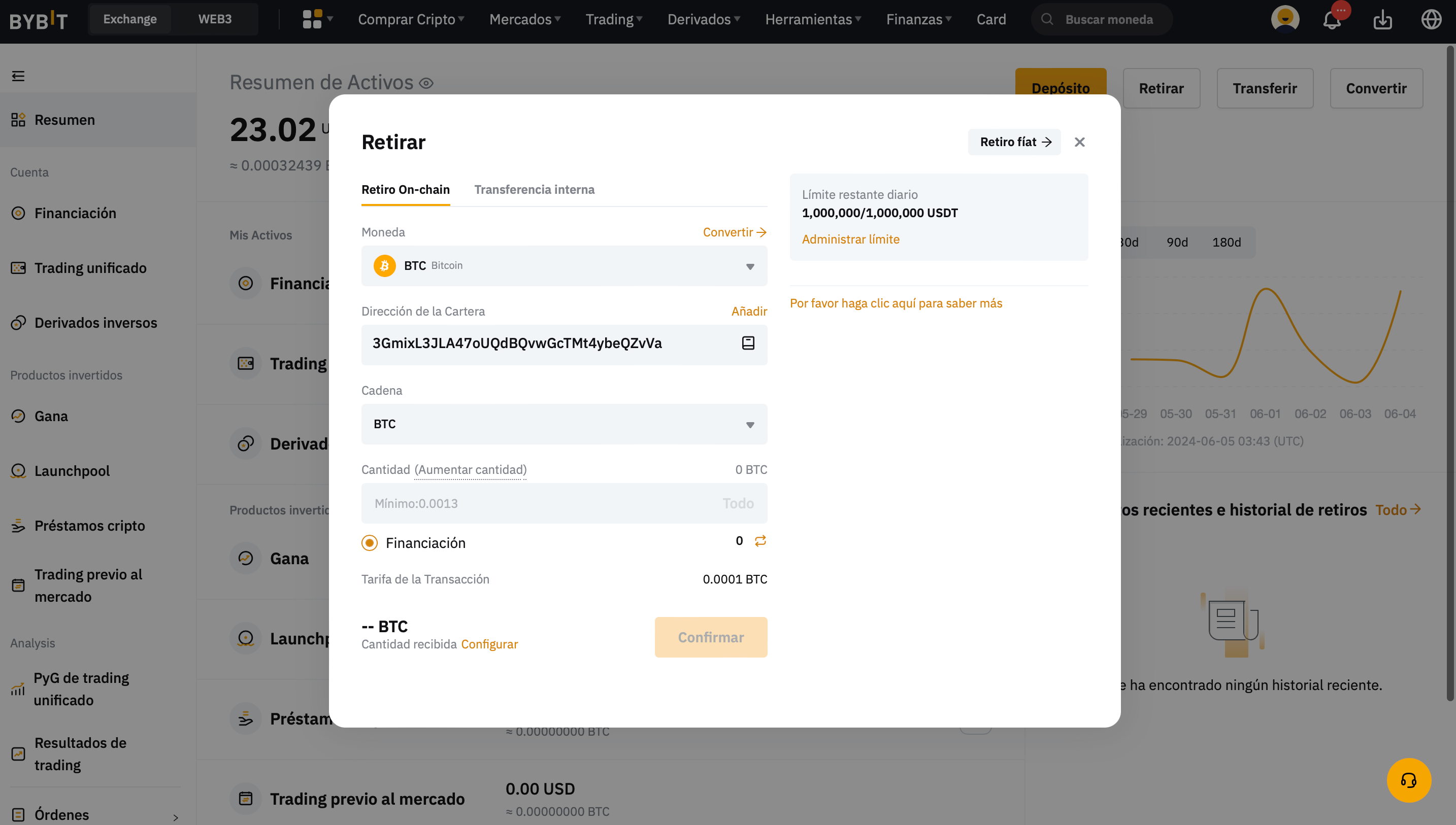 Transferencia de criptomonedas en Bybit