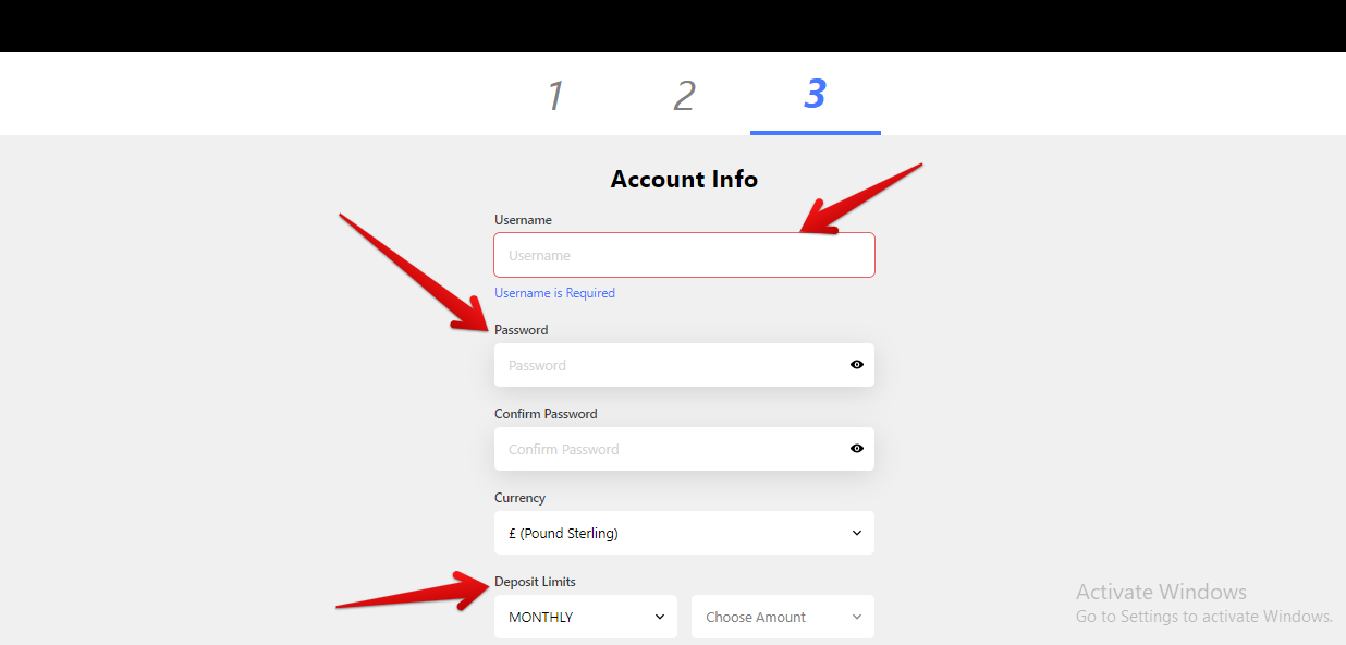 Enter Account info