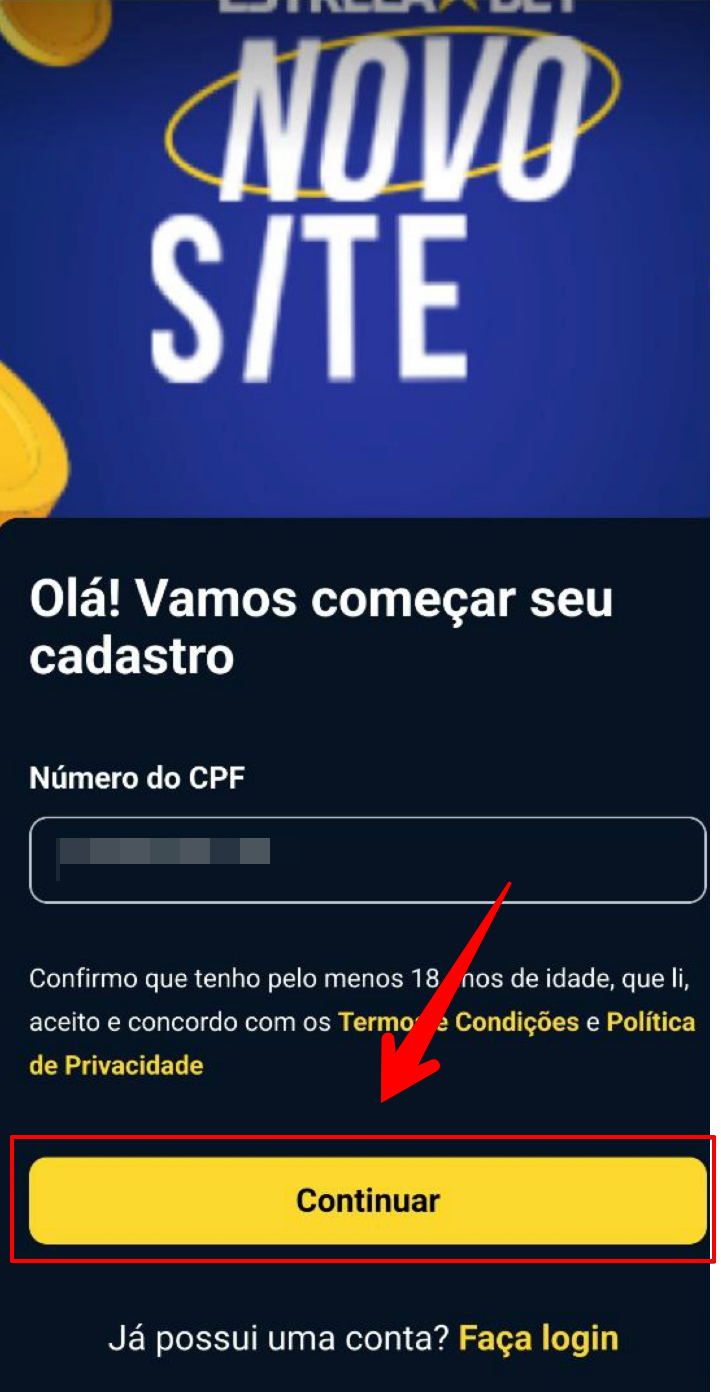 Insere seu CPF e clique em “Continuar”