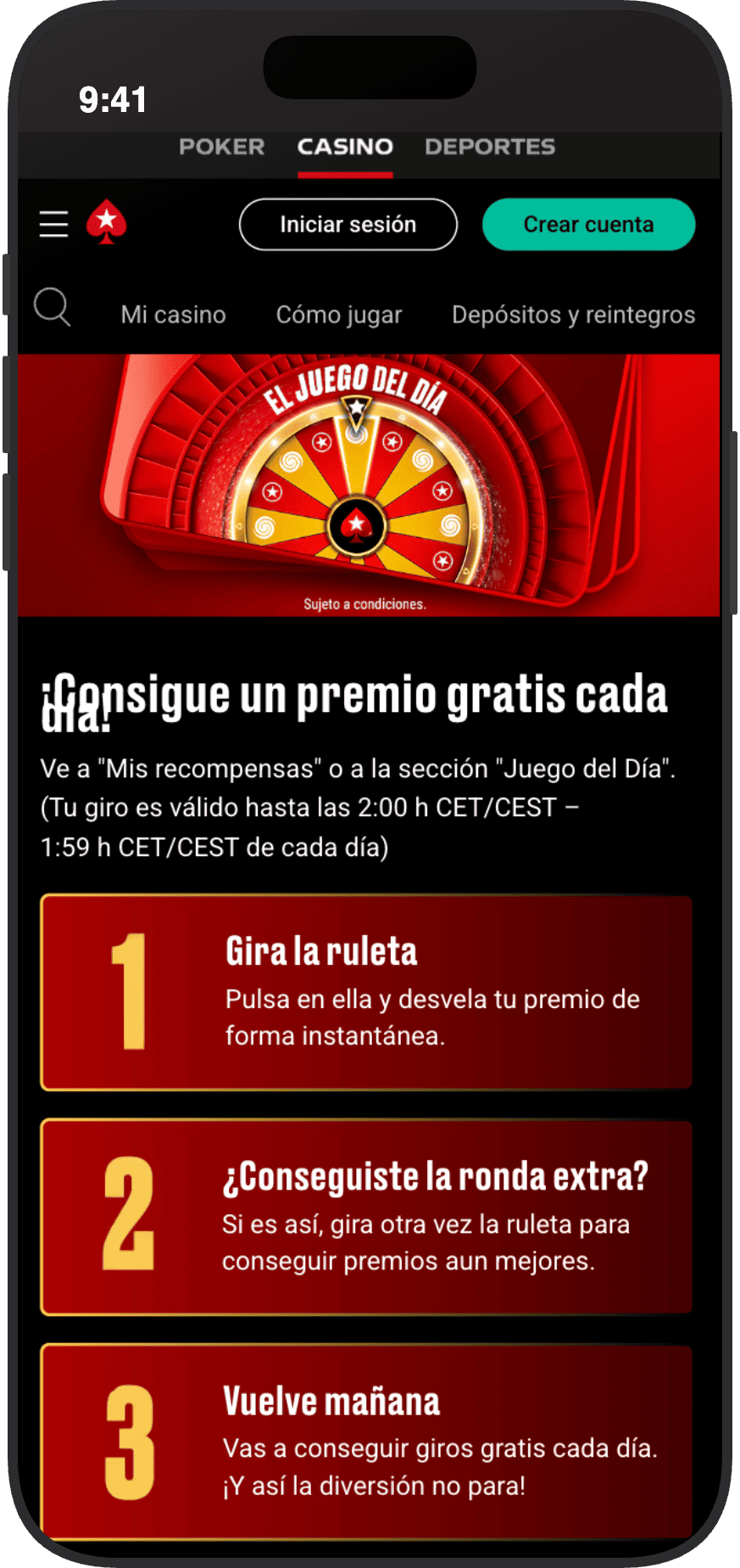 Promoción «El Juego del Día» de Pokerstars: gira la ruleta gratuita del casino cada día para ganar un premio al instante