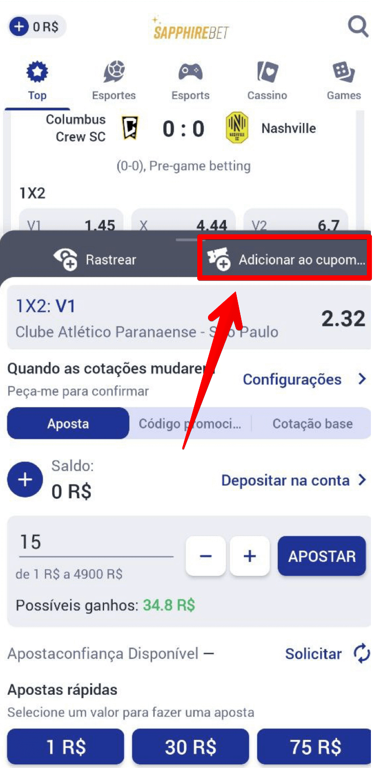 Clique no “Adicionar ao cupom” se quer fazer mais escolhas