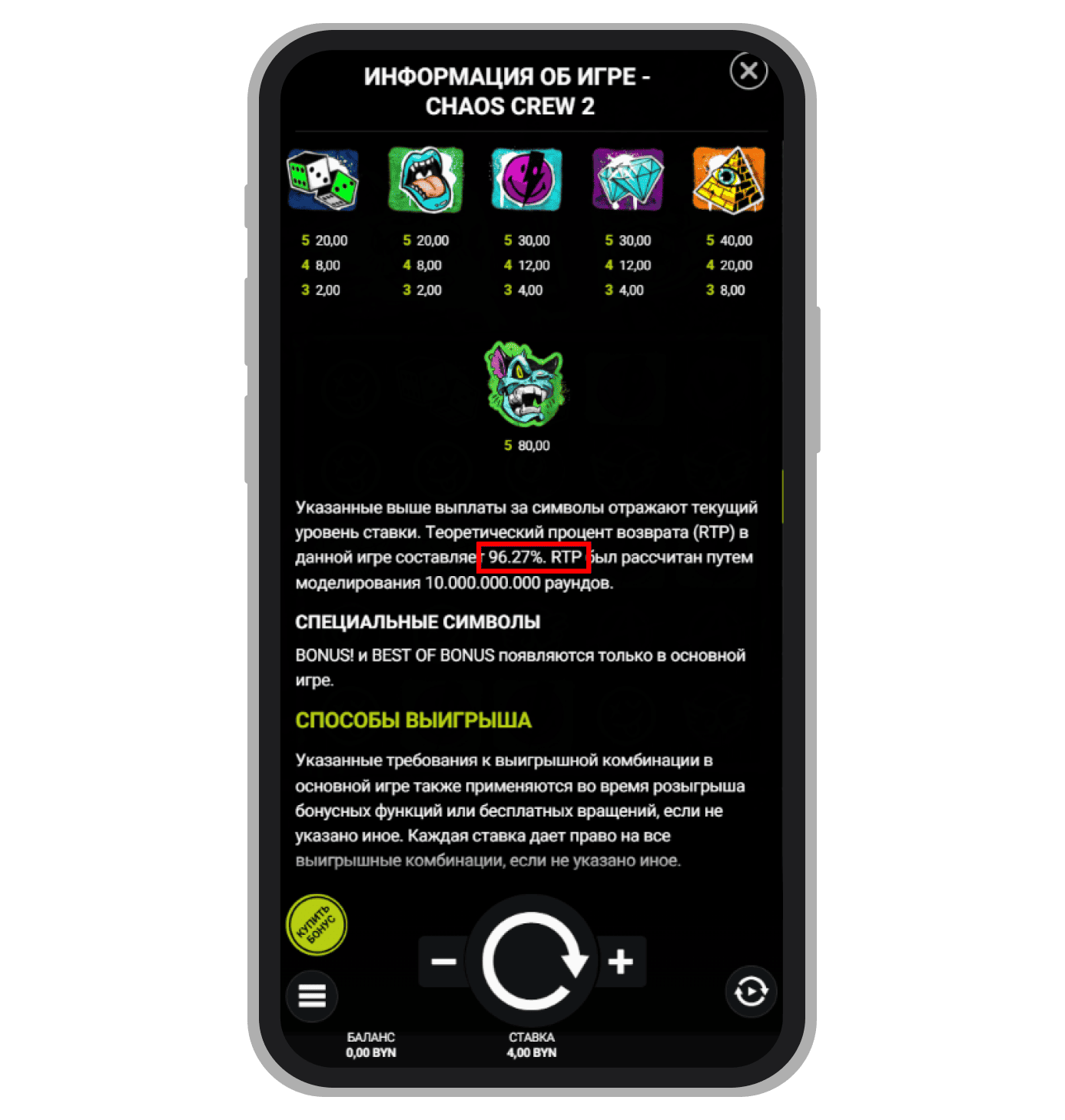 РТП в слоте Chaos Crew 2