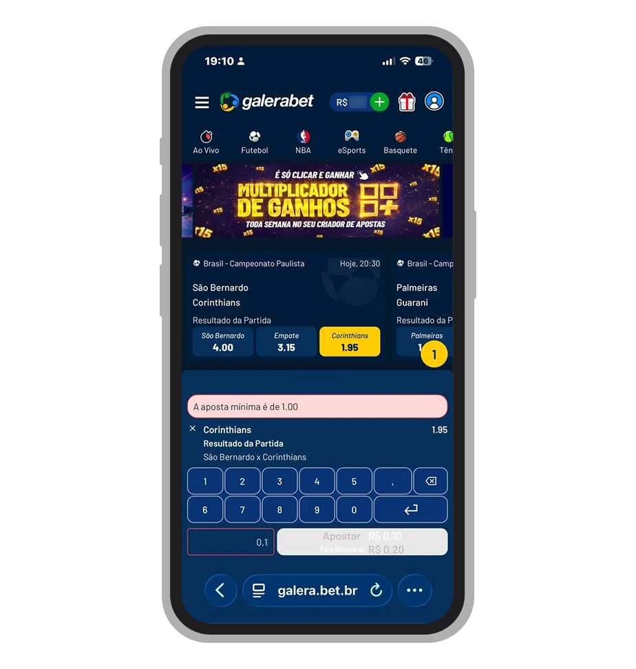 Valor mínimo de aposta na Galera.bet é de R$ 1