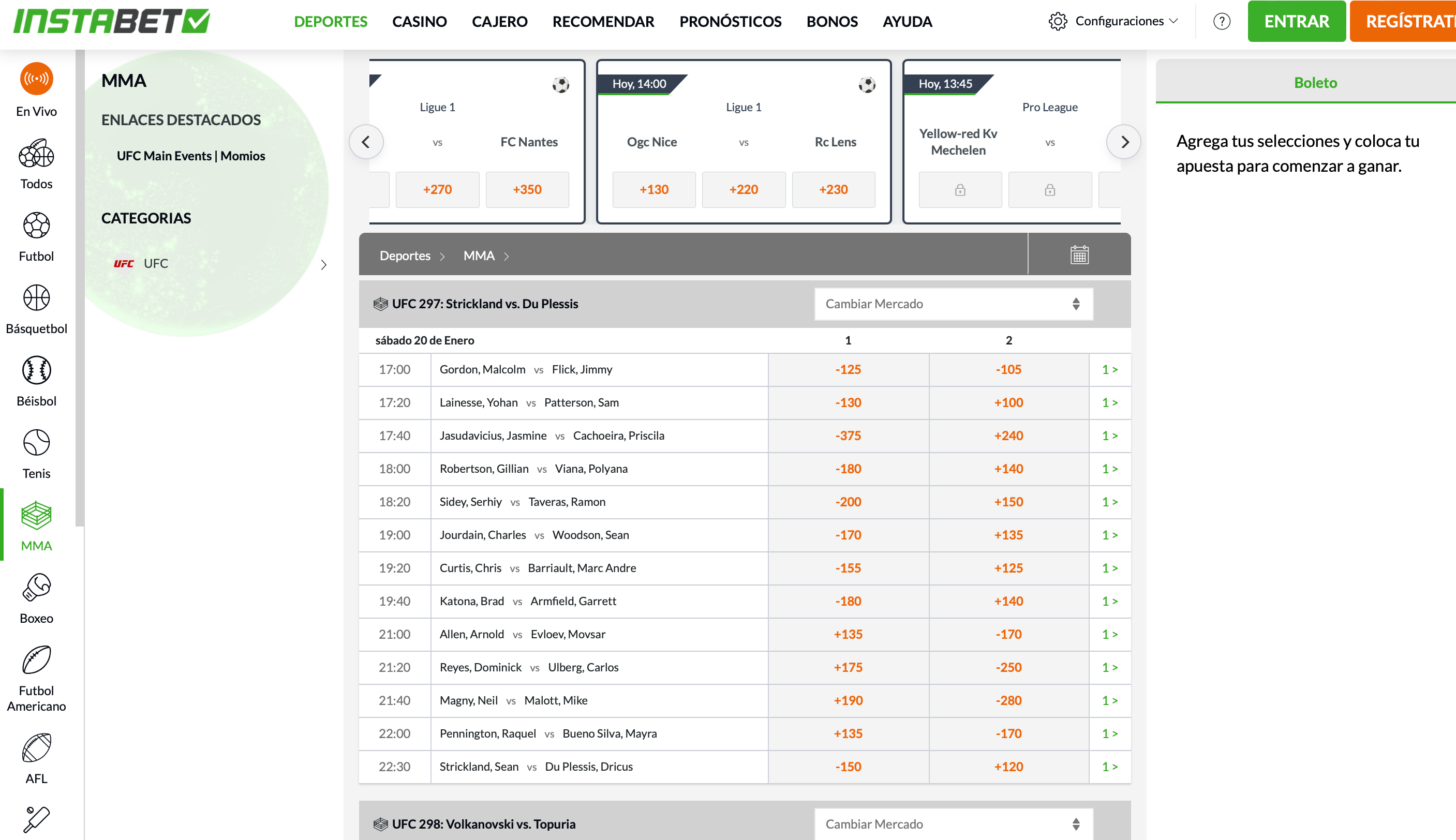 Apuestas en UFC