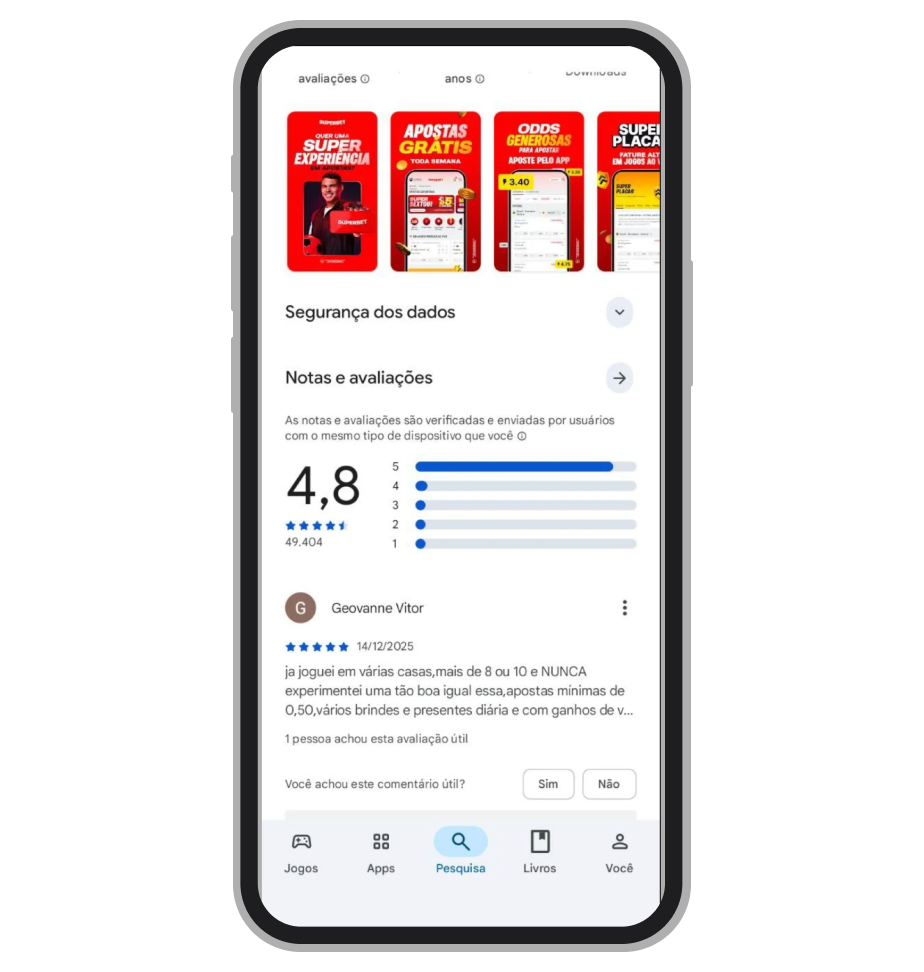 App da Superbet na Google Play 