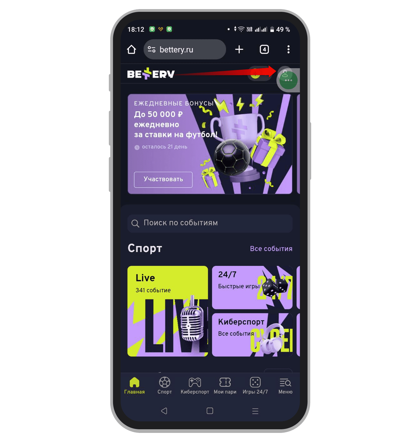 Открытие игрового профиля