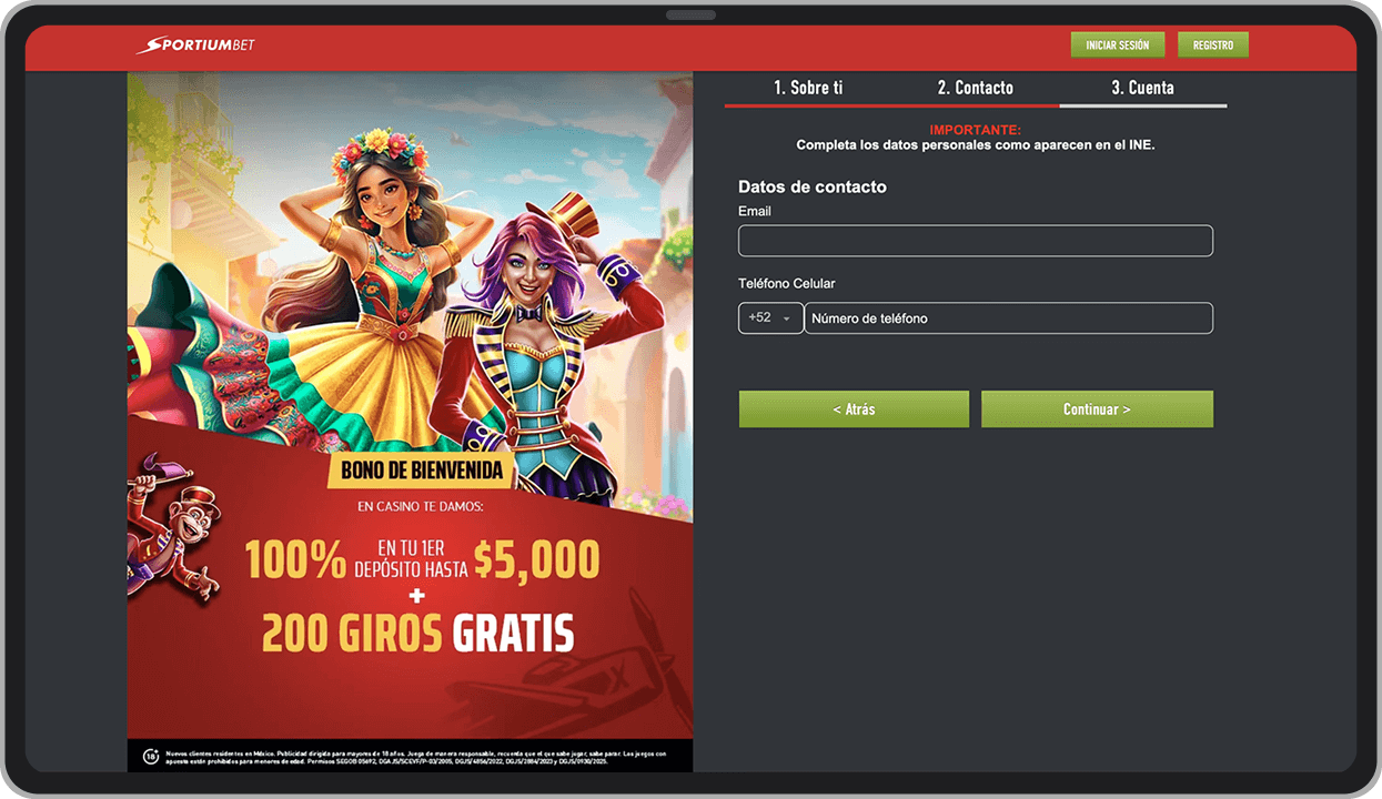 Ventana de registro (Contacto)