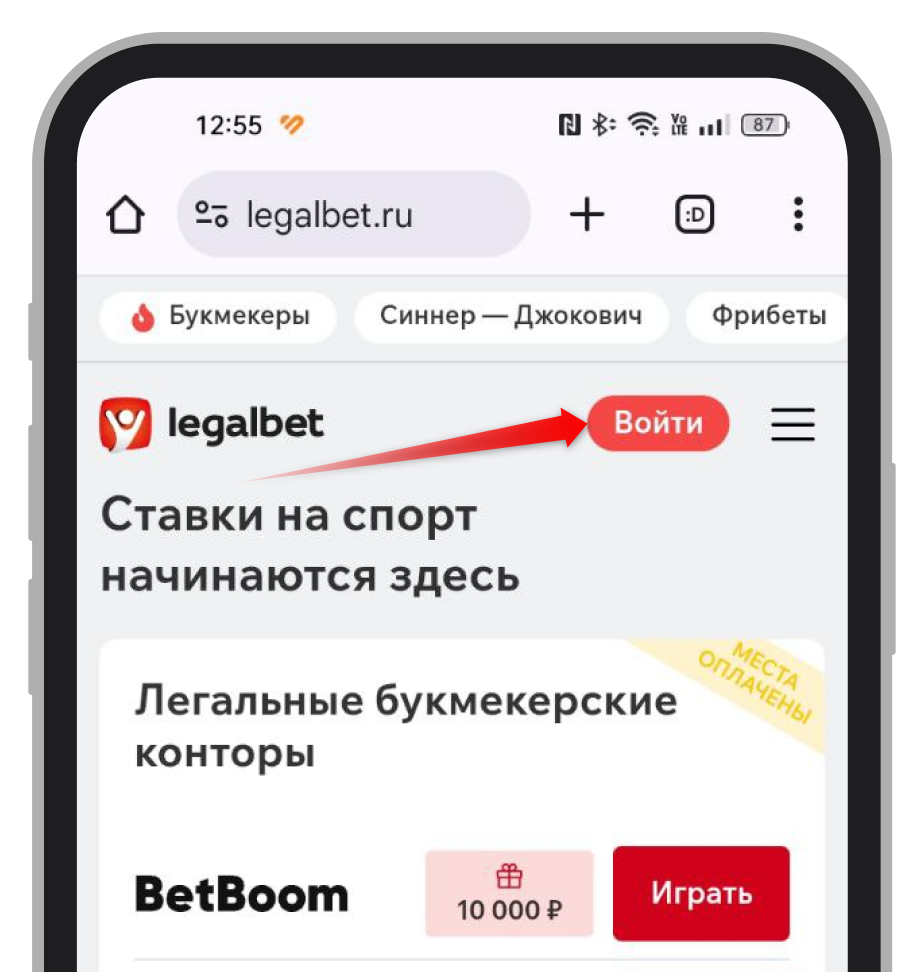 Кнопка «Войти»