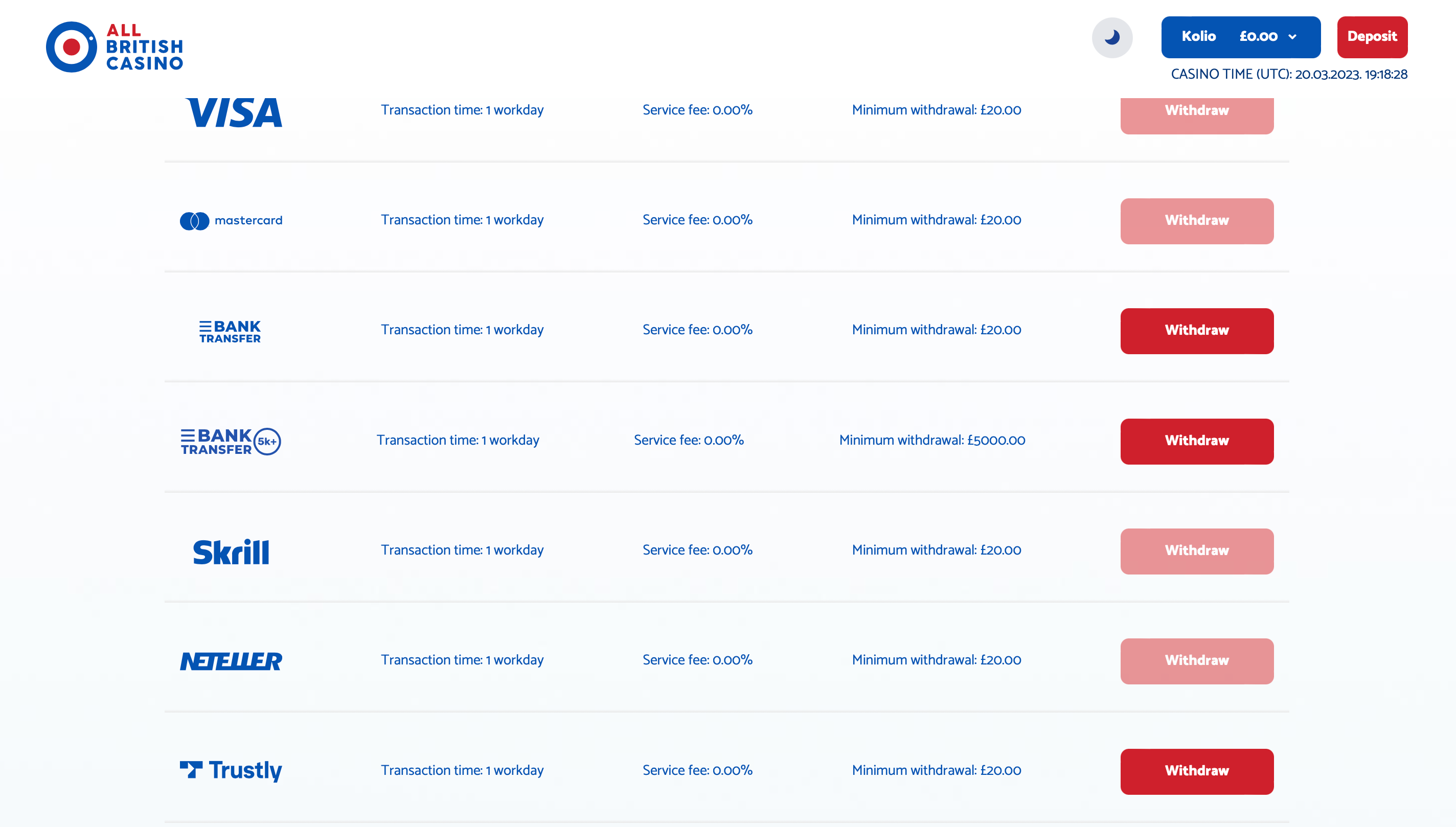 Choose a withdrawal method.