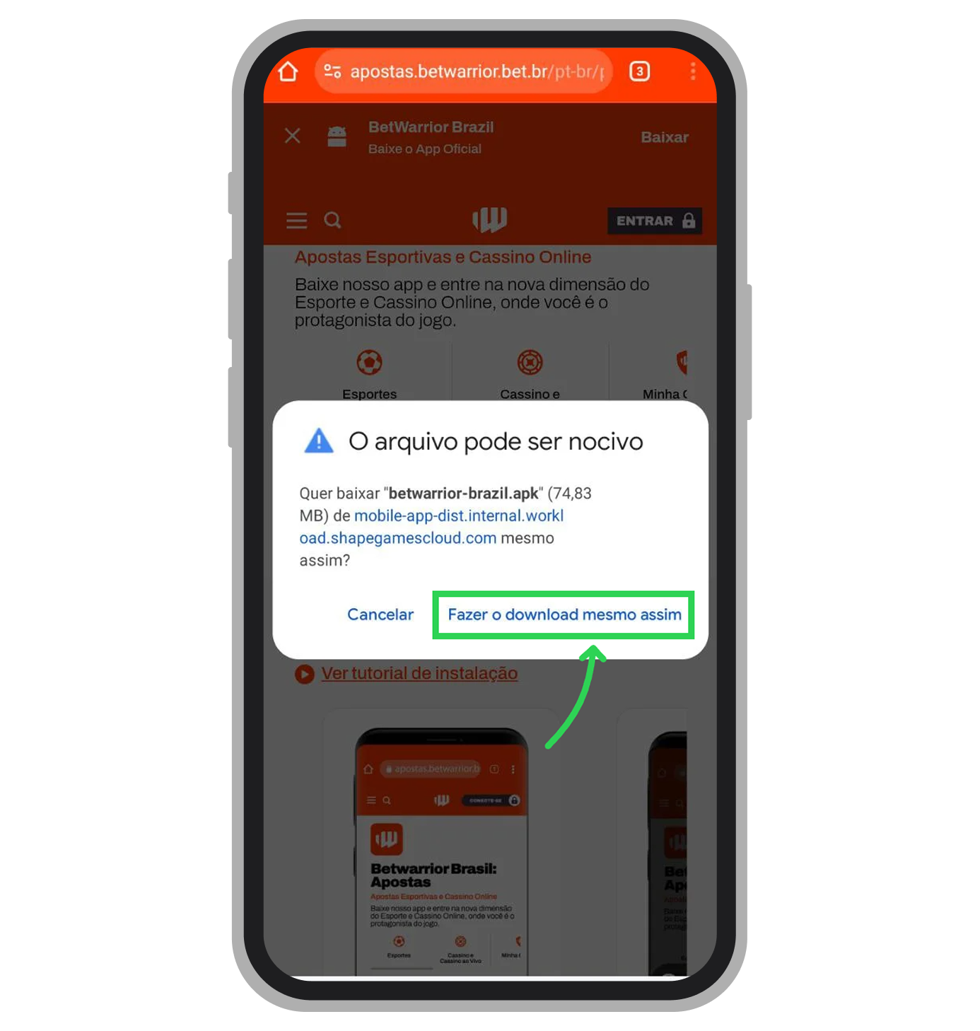 Abra o arquivo baixado e autorize a instalação de fontes desconhecidas nas configurações do sistema