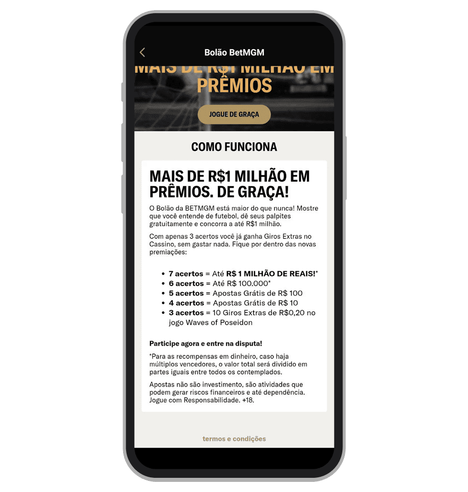 Bolão BetMGM no aplicativo