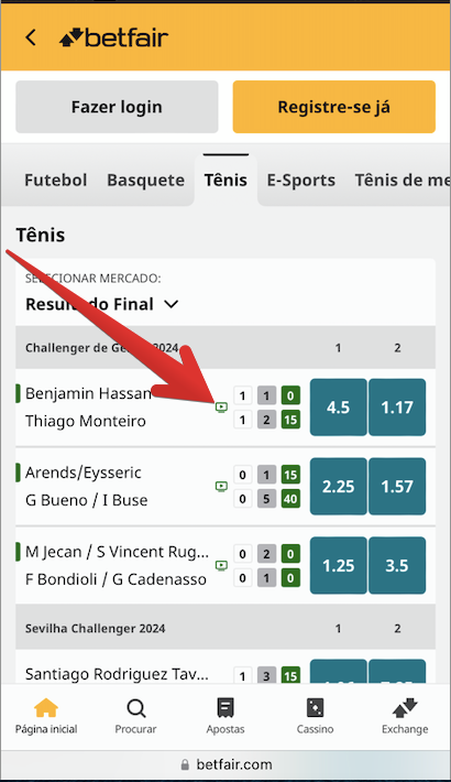 Transmissoes ao vivo na Betfair