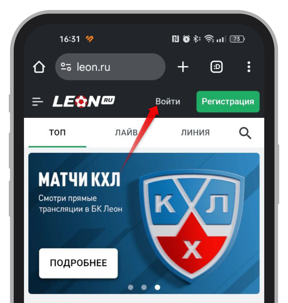 Кнопка «Войти»