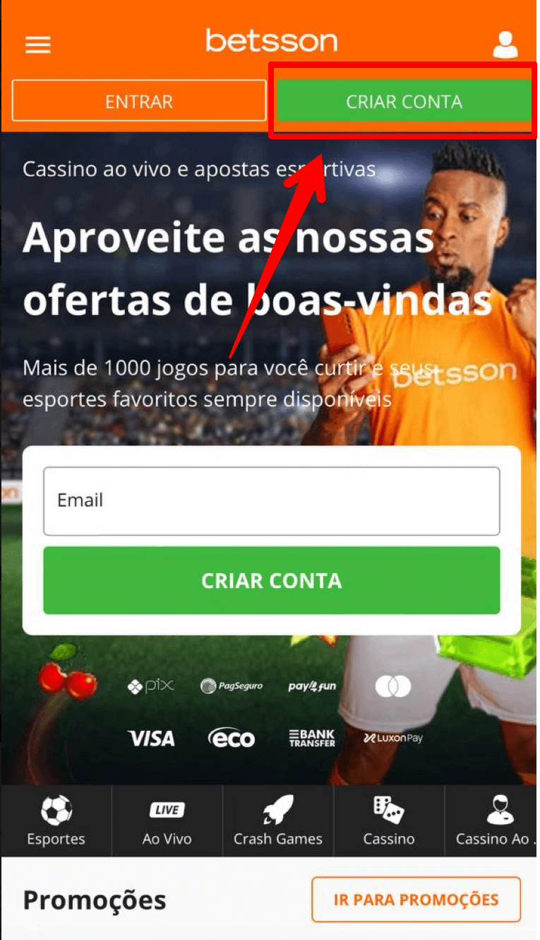 Comece o processo de cadastro clicando em “Criar conta”