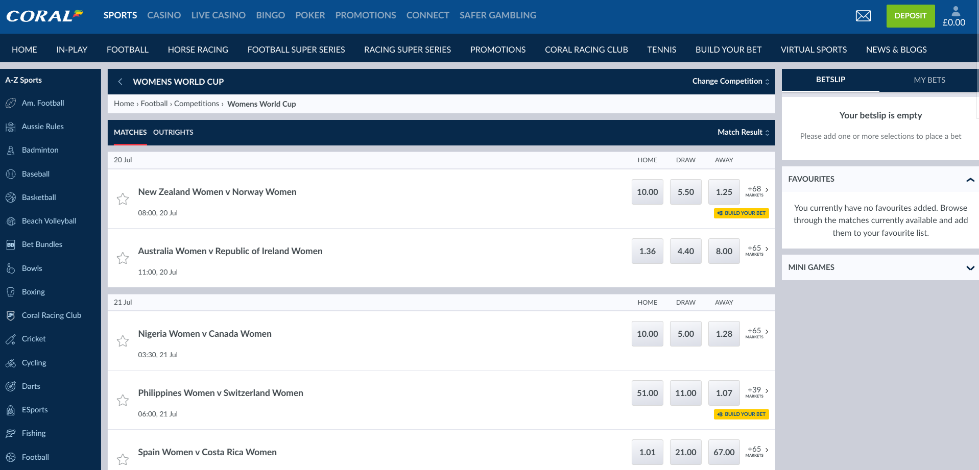 New user bonus of £20 for betting £5 on any sport