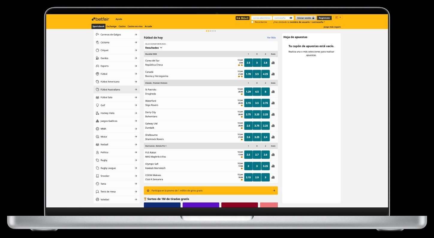 Página principal de Betfair Sportsbook