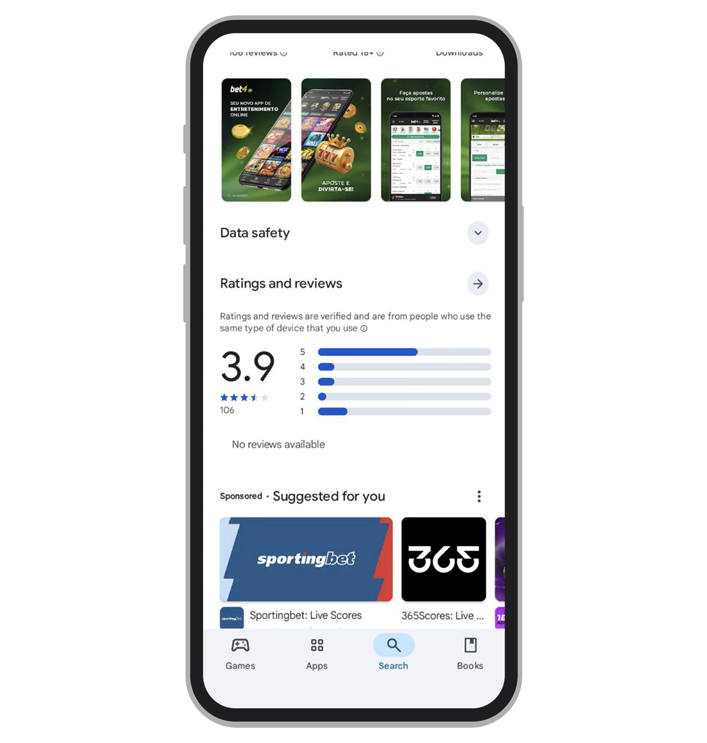 Nota do app na Play Store