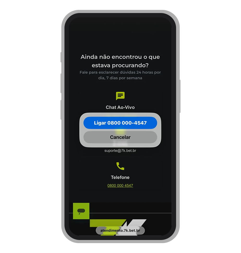 Suporte pelo telefone na Bet7k